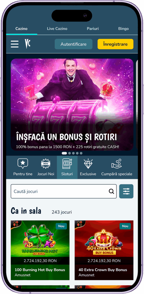 Home page of the Vlad Cazino UK mobile application