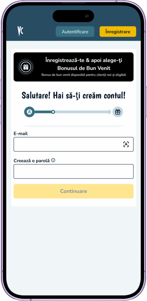 Registration in the Vlad Cazino UK mobile app
