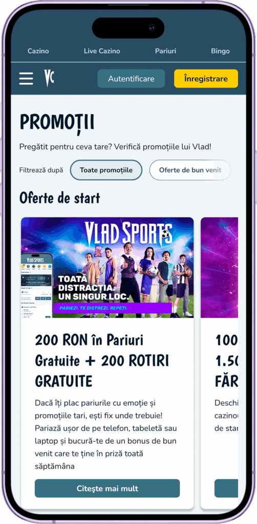Bonus section in the Vlad Cazino UK mobile app